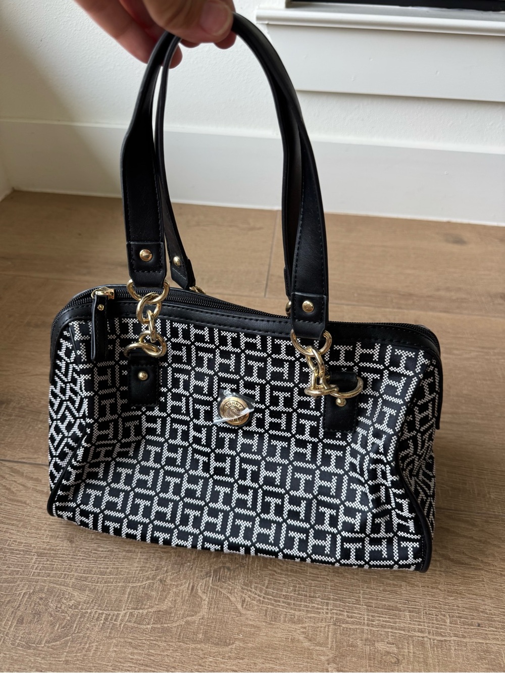 Black & White Patterned Satchel Handbag